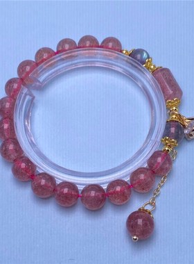 天然草莓晶时尚手链桶珠灰蓝月光小花百搭清新手饰代热卖爆款