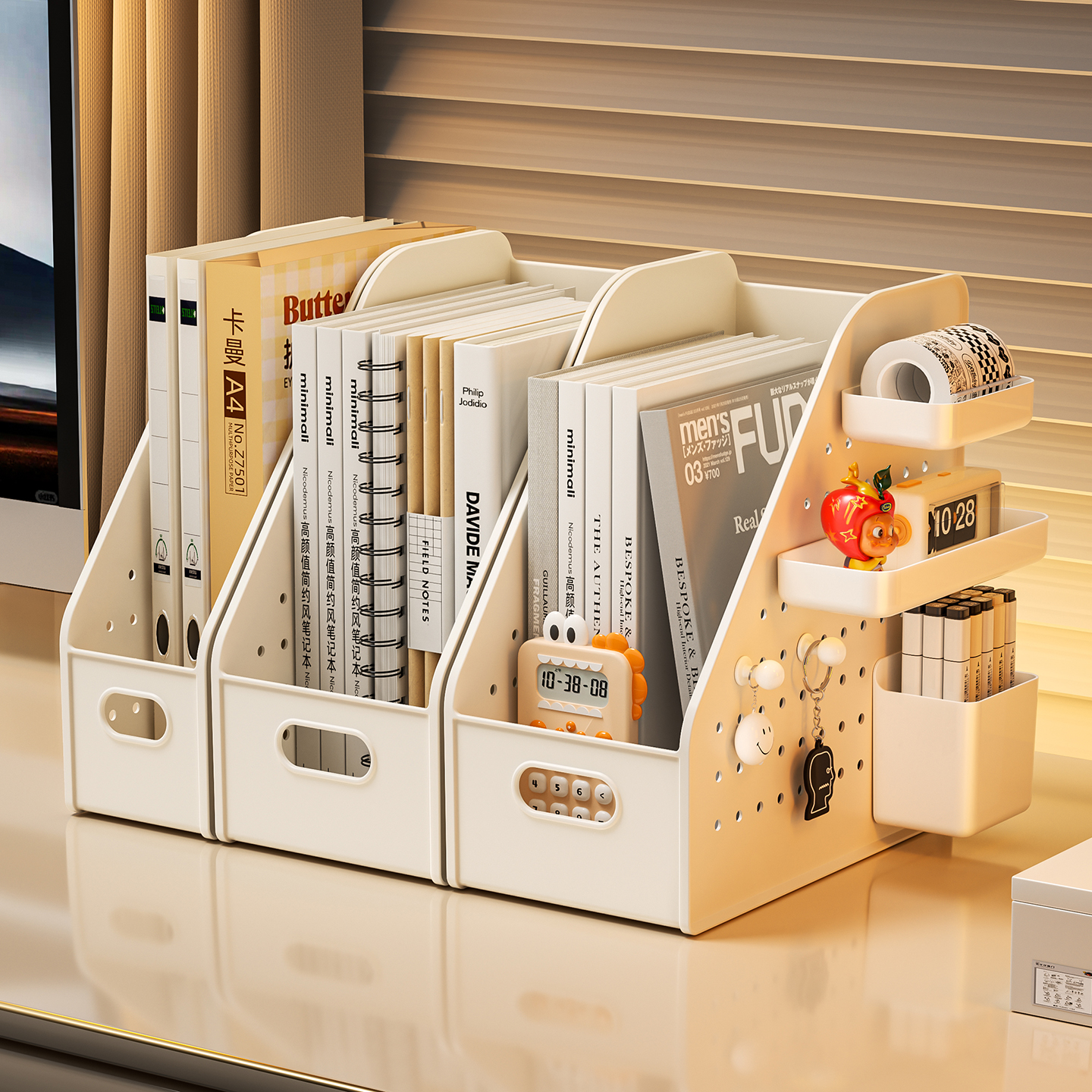 日本品质洞洞板桌面书立架办公室工位整理学生书本文件收纳置物架