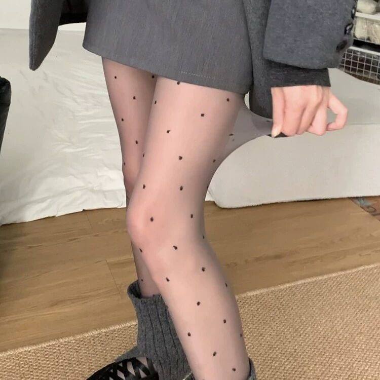 波点黑丝袜灰色0d春季夏天超薄款女防勾丝性感光腿神器打底连裤袜