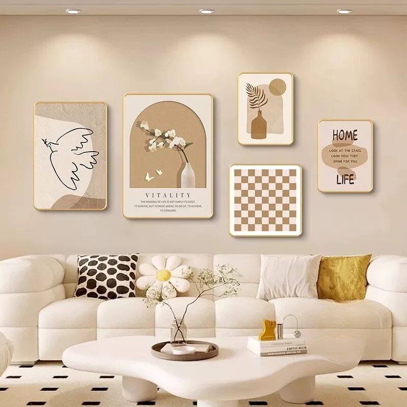 奶油风客厅组合装饰画小众艺术卧室画现代简约挂画沙发背景墙壁画,家居饰品,现代装饰画,淘宝优惠券,粉丝福利购,淘宝优惠卷