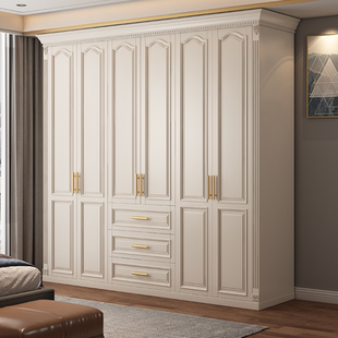 全友家居美式全实木衣柜现代简约平开门大衣橱法式轻奢原木收纳储