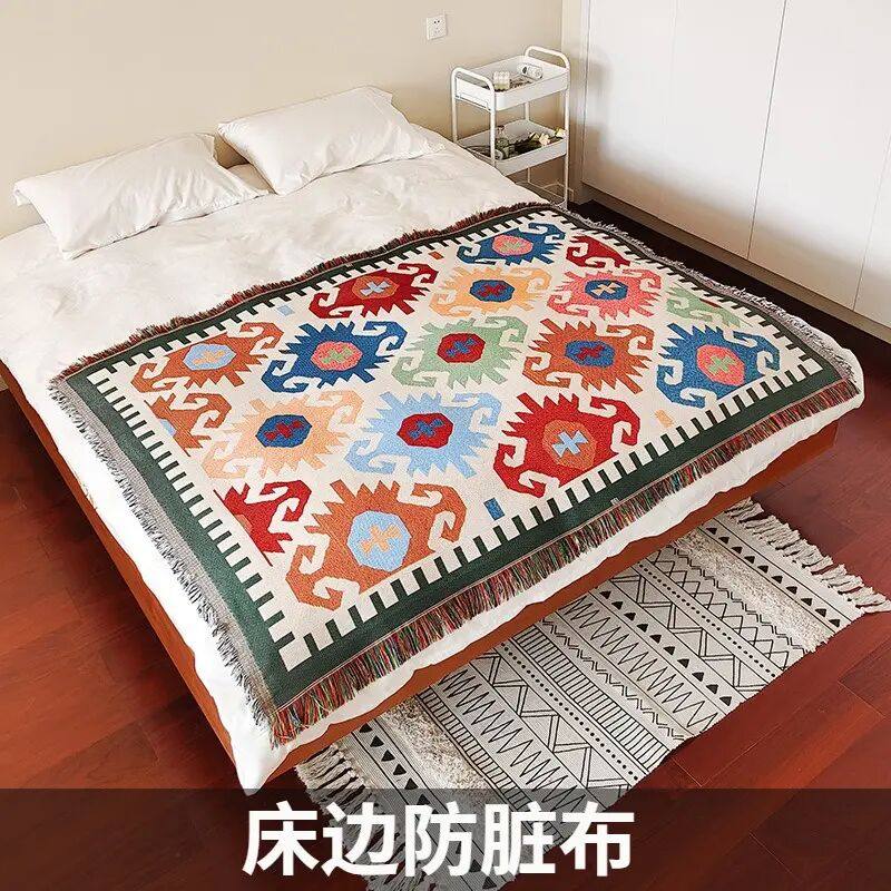 床边防脏布棉纱提花盖毯床尾装饰搭巾酒店布草宾馆民宿床旗床尾巾,床上用品,床裙,淘宝优惠券,粉丝福利购,淘宝优惠卷