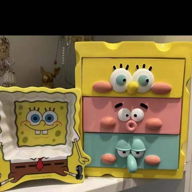 当代年轻人ins海绵宝宝招财抽屉储物罐石膏娃娃卡通桌面摆件,玩具/童车/益智/积木/模型,白模填色/模具彩绘/石膏娃娃,淘宝优惠券,粉丝福利购,淘宝优惠卷