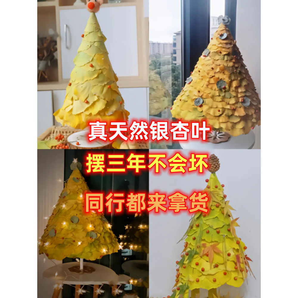 银杏叶帽子天然银杏叶圣诞树diy手工课情人节礼物高档干花摆件老