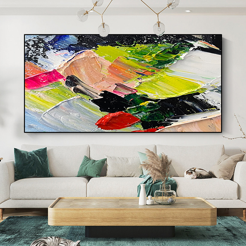 Notareart手绘油画《波澜》横幅客厅沙发背景装饰画肌理抽象挂画