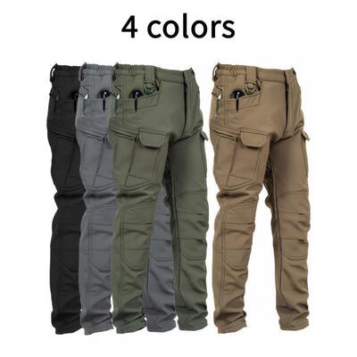 Men's Fleece Cargo Pants Waterproof Tactical Pants Loose