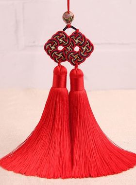 黄色中国结琪琪饰品纯手工金钱结中国结真丝人造丝双流苏穗子古风