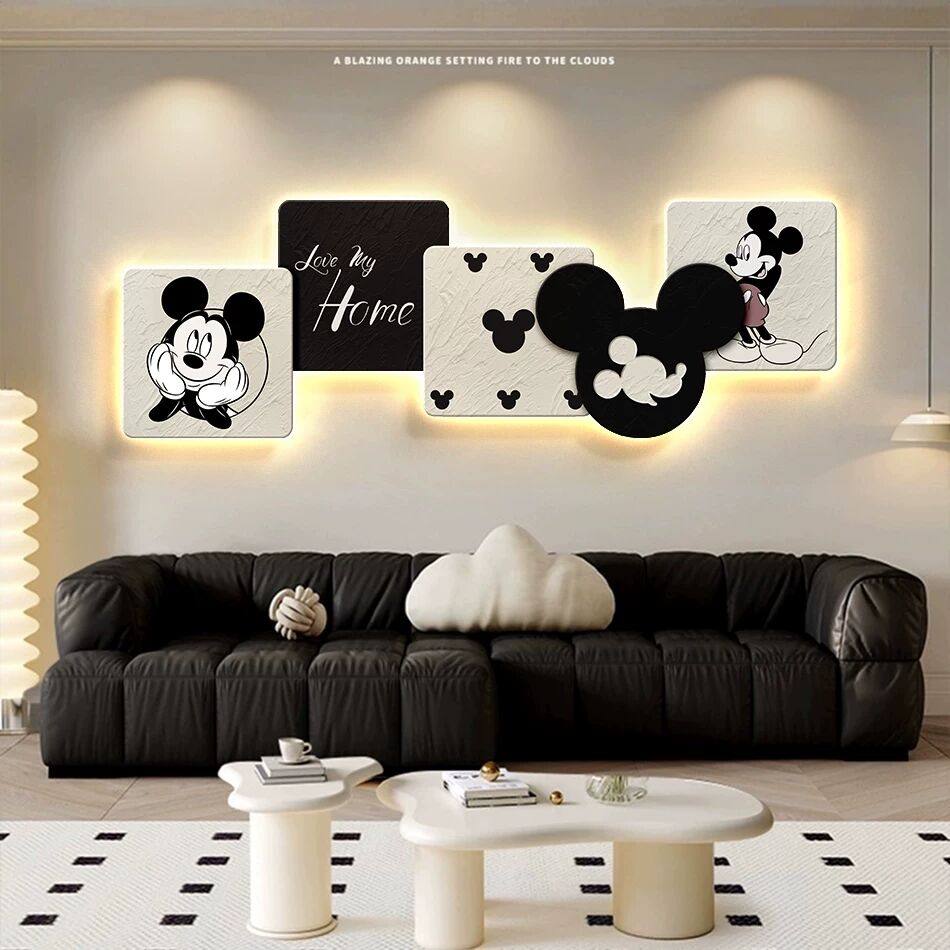 现代简约客厅装饰画卡通米奇沙发背景墙挂画2025新款潮流氛围灯画,家居饰品,现代装饰画,淘宝优惠券,粉丝福利购,淘宝优惠卷