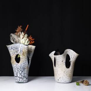 中古风不规则镂空裂变琉璃花瓶酒店样板间创意艺术家居装饰摆件