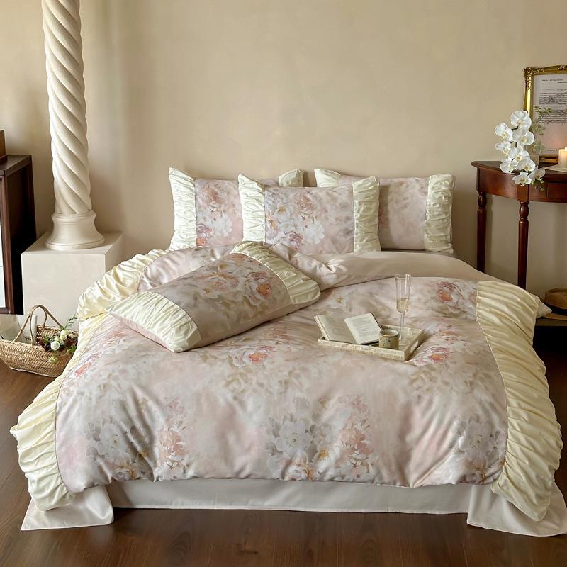 法式数码印花超细旦陶瓷磨毛四件套秋冬加厚保暖天丝棉被套床单++