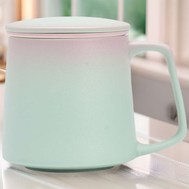 陶瓷马克杯情侣杯个人专用带盖过滤泡茶杯家用简约茶水分离办公杯