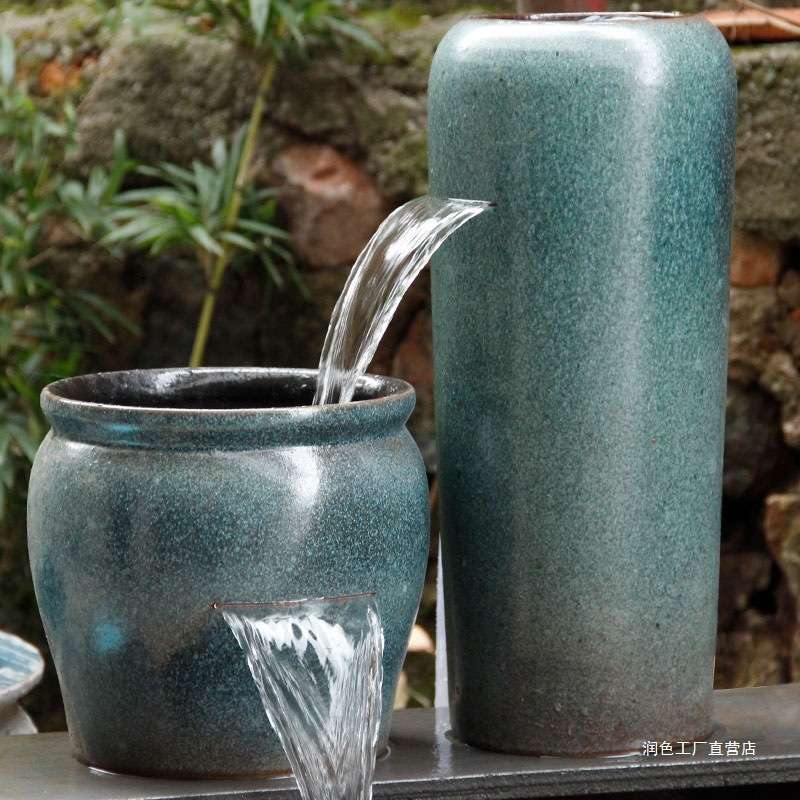 流水瀑布古法可养鱼缸循环生态全套摆件庭院布置造景大陶罐过滤器