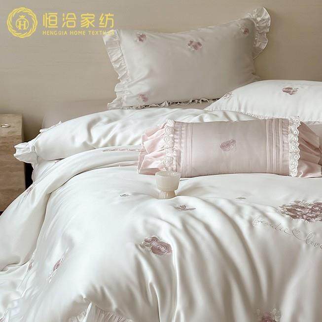 新款少女心莱赛尔四件套夏季透气花卉刺绣丝滑被套冰丝床上用品白,鲜花速递/花卉仿真/绿植园艺,割草机/草坪机,淘宝优惠券,粉丝福利购,淘宝优惠卷