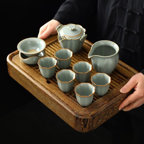 汝窑茶具手抓壶家用泡茶杯套装轻奢高档茶壶办公室便捷旅行快客杯