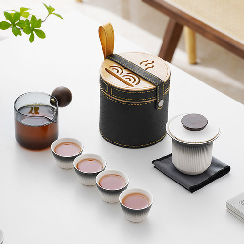 玻璃旅行茶具套装便携包快客杯一壶四杯小型茶盘企业礼品定制logo