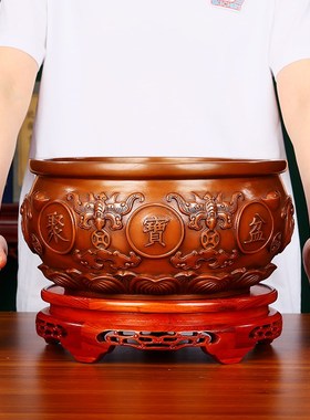 紫铜有福聚宝盆摆件中式客厅办公室前台桌面装饰品开业乔迁礼品