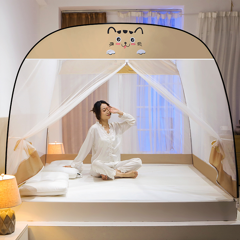 简约蒙古包式免安装加密升级大顶蚊帐儿童防摔防蚊双人可折叠拉链