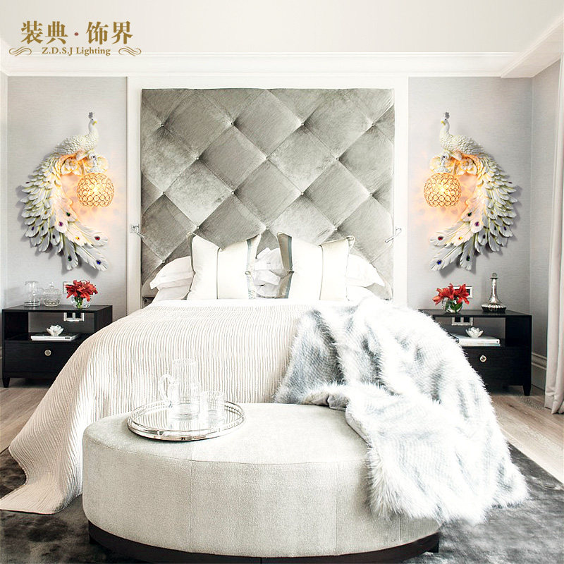 创意孔雀装饰壁灯客厅沙发背景墙过道壁挂走廊玄关墙灯卧室床头灯