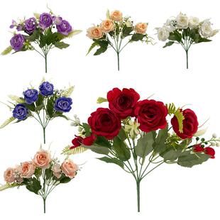 7叉仿真牡丹假花婚礼家居餐桌装饰人造花重复使用婚庆楼梯装饰花