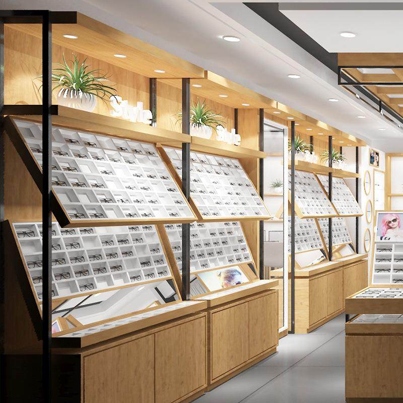 眼镜柜饰品柜台眼镜展示铁艺木纹太阳展示架店铺陈列货柜