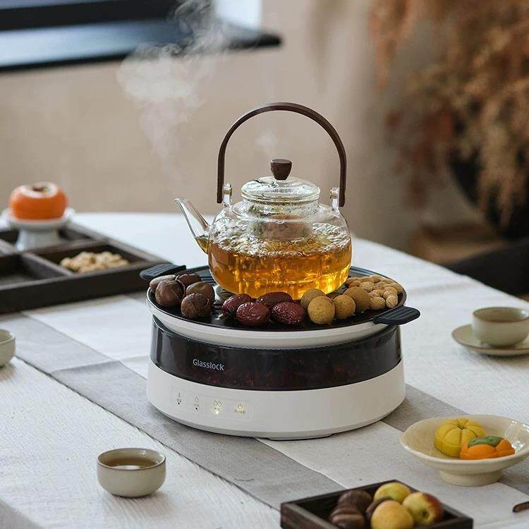 盖朗围炉煮茶器GE-HI03WH火焰电陶炉配玻璃茶壶煮茶养生壶+烧烤网