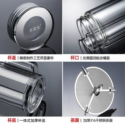 水宜生双层隔热玻璃杯大容量耐热防爆耐高温带把手泡茶杯个人