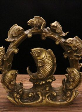 纯铜鱼摆件鲤鱼跳龙门年年有鱼 家居店铺装饰礼品铜器