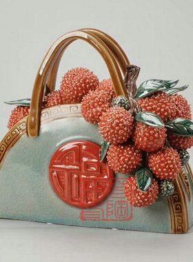 陶瓷工艺品 石湾公仔 手袋款荔枝摆件 满堂红
