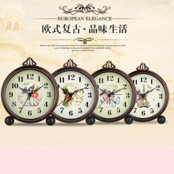复古闹钟钟表床头静音时尚台式座钟钟卧室金属台客厅创意欧式表5