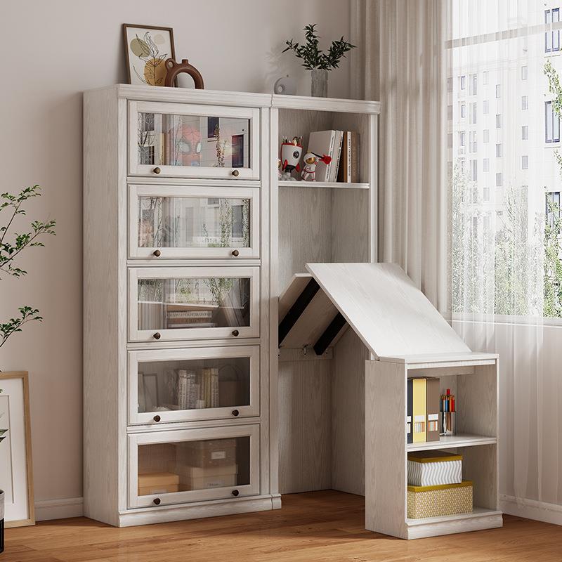 折叠书桌书柜一体书房转角书架组合家用电脑桌实木伸缩小户型儿童