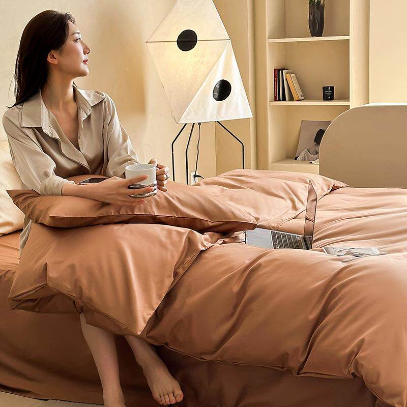 新款长绒棉全棉四件套100s支简约加密高支床品纯棉四件套