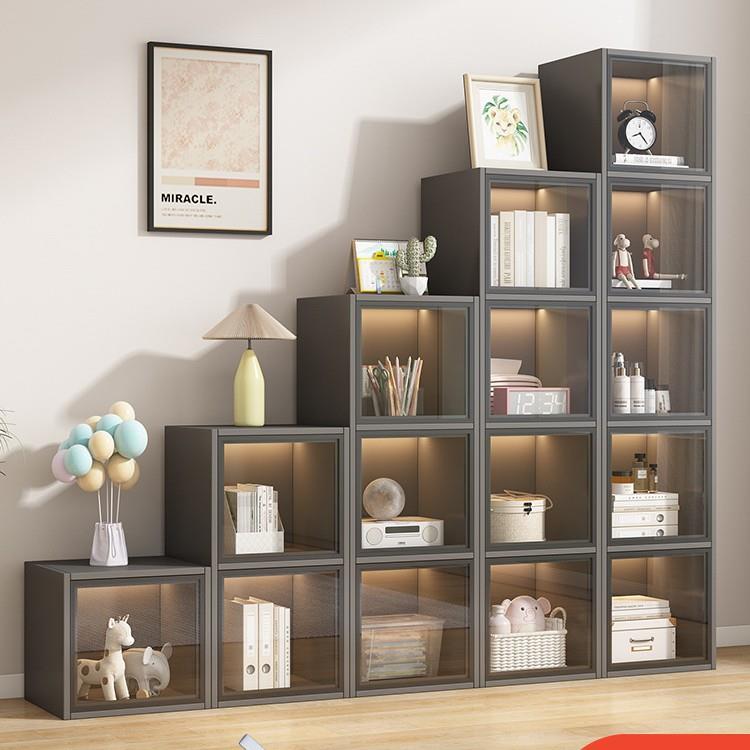 书柜带玻璃门展示自由组合方格子立柜窄柜家用客厅楼梯间储物收纳