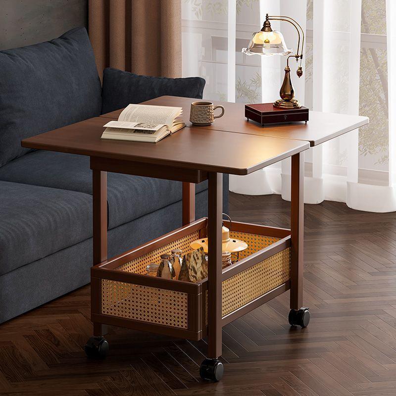 边几茶几可移动家用小户型中古折叠小推车客厅多功能实木沙发边柜