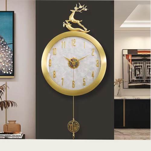 新款大象金属现代轻奢挂钟客厅大气钟表创意卧室挂表家用时钟静音