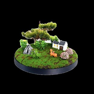 40cm圆桌中间摆件饭桌创意圆形花瓶微缩转盘植物建筑摆花台花永