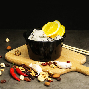 圆形黑色1000ml加厚一次性餐盒塑料打包盒快餐外卖便当饭盒汤碗