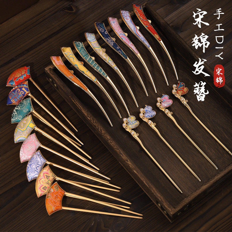热销新中式仿宋锦手工diy葫芦发簪材料包福禄珍珠发饰沙龙活跨境