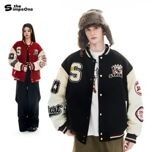 辛普森一家棒球服外套男士 飞行夹克黑色夹棉服女 秋冬加厚情侣美式