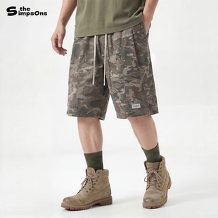五分裤 辛普森一家2026新款 男女休闲工装 街头复古迷彩抽绳短裤 美式