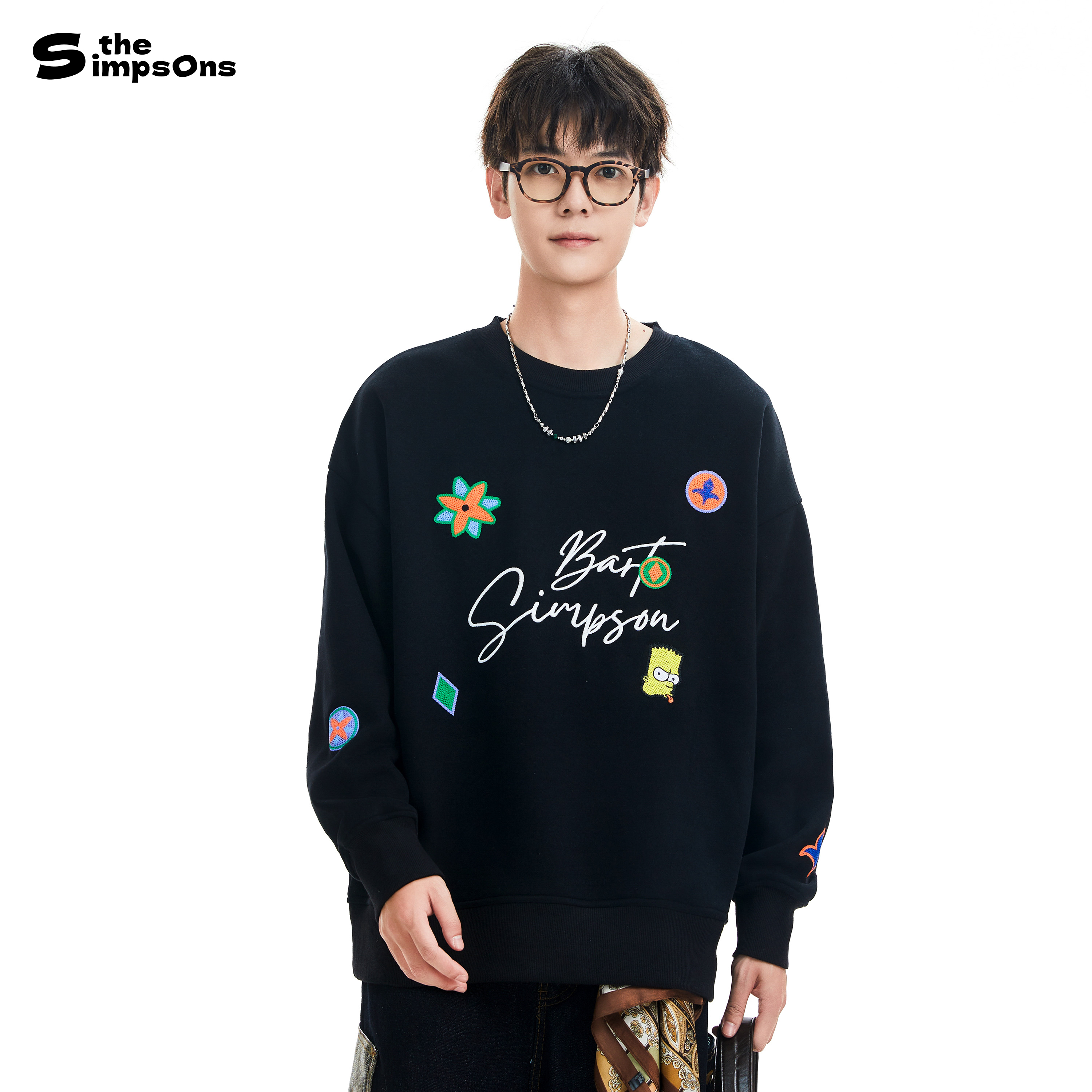 辛普森一家字母卡通绣花卫衣男女