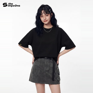 青少年休闲美式 纯棉新款 复古上衣女 t恤男夏季 辛普森一家纯色短袖