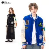 辛普森一家加厚保暖棉服棒球服拼接通勤夹克外套男棉衣美式 街头风