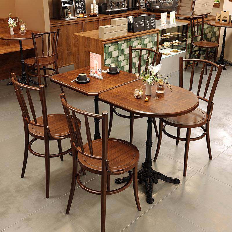 咖啡厅桌椅组合甜品店中古风实木椅子网红甜品烘焙店餐饮商用桌子