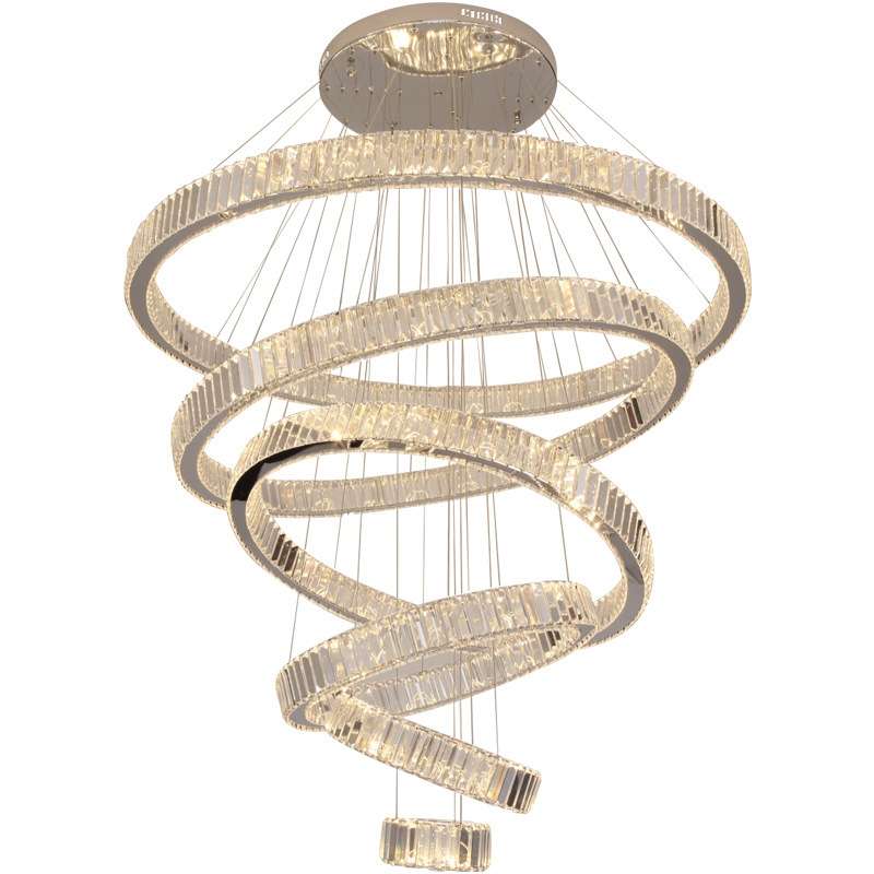 复式楼水晶大吊灯挑高简约现代客厅中空轻奢led不锈钢别墅挑空灯