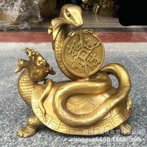 玄武灵兽铜像铜龟蛇摆件铜工艺品铜龙龟铜蛇铜装饰品摆设