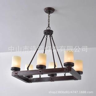 美式乡村实木餐厅客厅餐吧简约个性木艺吊灯木头复古吧台农舍吊灯