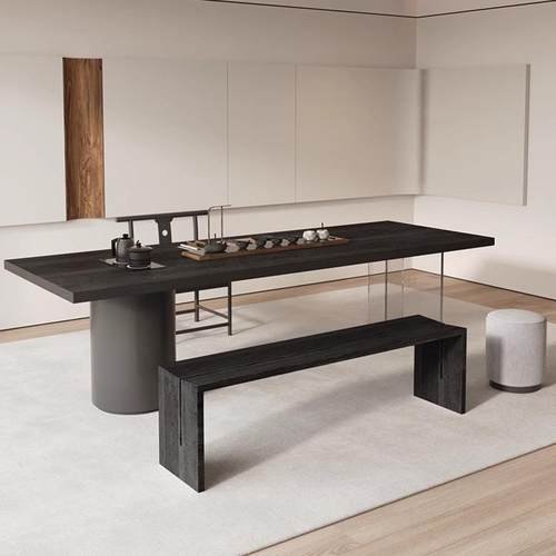 新中式极简实木茶桌创意复古原木茶几办公室客厅书房接客洽谈茶桌