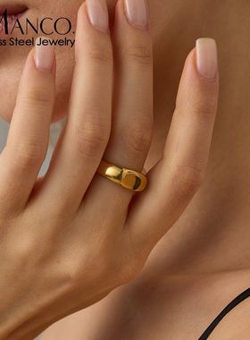 eManco钛钢不掉色真空电镀18K戒指创意高颜值手指装饰金色指环女