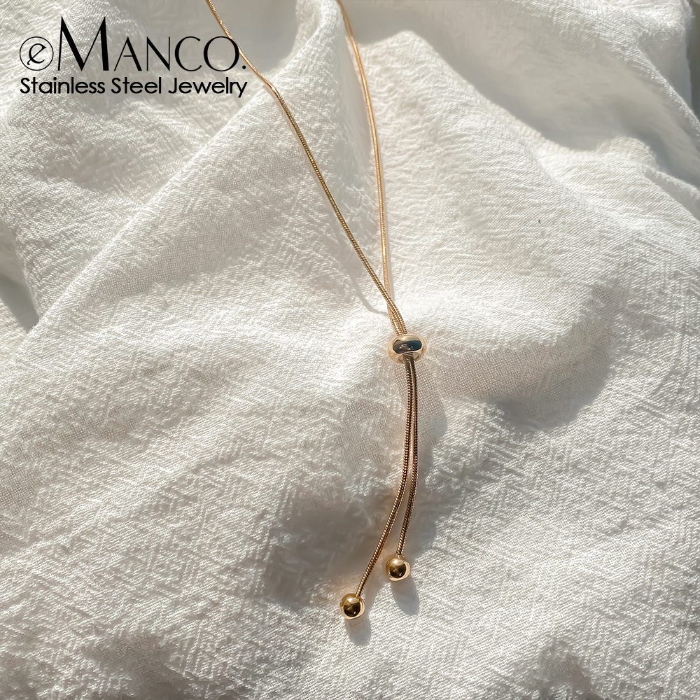 eManco钛钢镀金不掉色气质圆蛇链项链简约设计百搭长款毛衣链项链