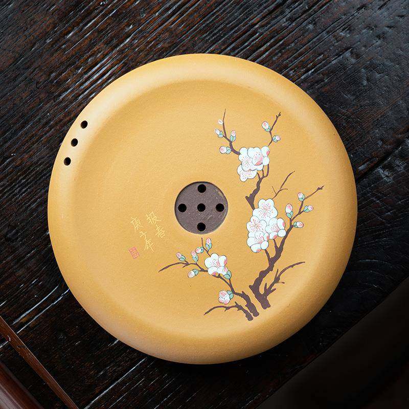 厂家紫砂壶承干泡台小茶盘圆形储水式壶垫手工粉浆陶刻泥绘茶拖,鲜花速递/花卉仿真/绿植园艺,割草机/草坪机,淘宝优惠券,粉丝福利购,淘宝优惠卷